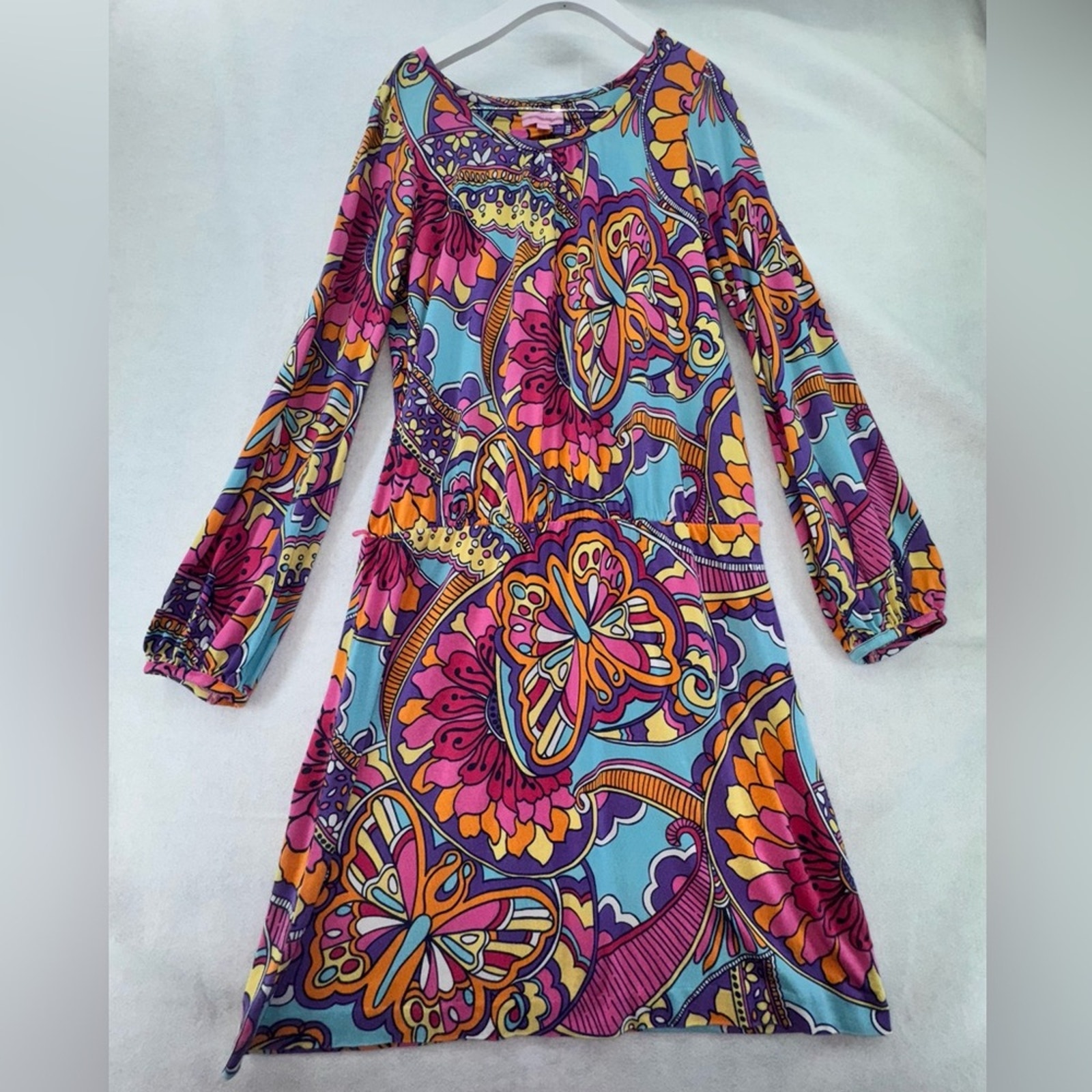 Lilly Pulitzer Silk Blend Elastic Waist Dress Optical Confusion Print Size Large